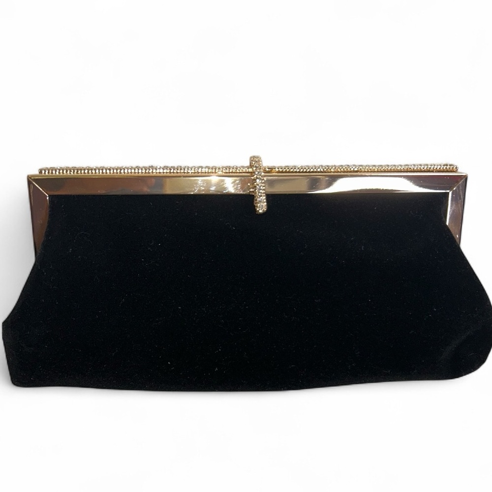 New black velvet evening clutch with rhinestones
